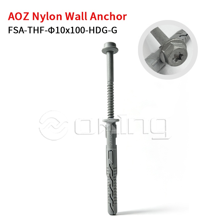 Skru Bebibir Hex Torx AOZ Galvanizing M10x100 Torx dengan Penambat Dinding Nilon Kelabu untuk Pemasangan Dinding Langsir & Luar