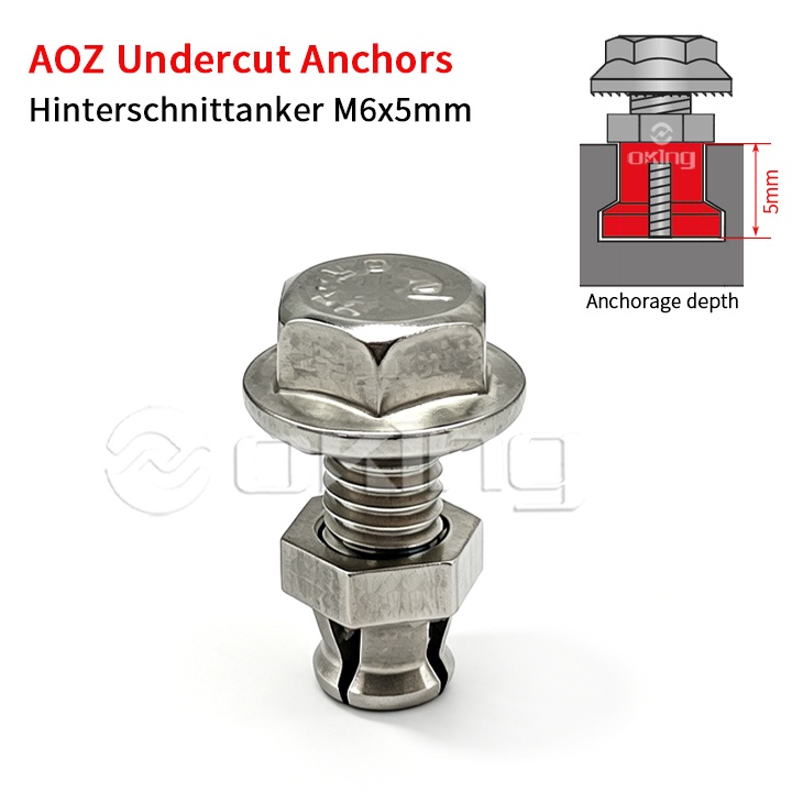 AOZ Stainless Steel M6x5mm Undercut Anchors, Hinterschnittanker Untuk Sistem Pembetulan Undercut